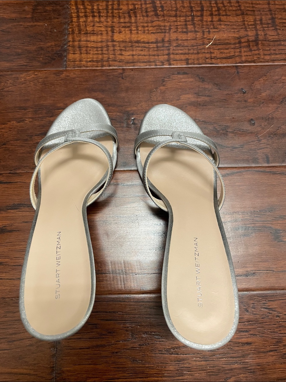 Stuart Weitzman Silver Glitter Slide Sandals